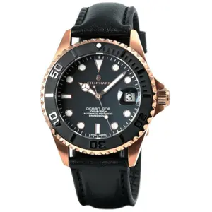 Steinhart Ocean One 39mm PINK GOLD Ceramic Bezel Automatic Swiss Dive Watch 103-0746 with Black Leather Strap