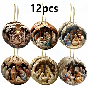 12-Piece 3D Wooden Nativity Christmas Hanging Decorations, Festive Home Decor for Living Room, Christmas Tree Ornaments, Unique Holiday Decor Set, DIY Ornament