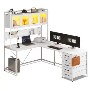 62 Inches LED Reversible L Shaped Gaming Desk White