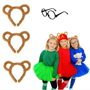 6 Headbands + 2 Glasses Animal Chipmunk Costume Set with Ears Headband,Round Glasses, Halloween Accessories,School,Funny Party Dress Up Outfit, Animal Hats