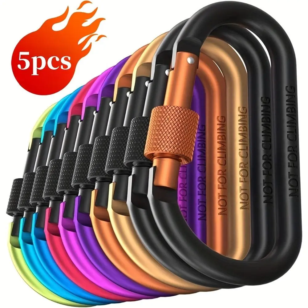 8cm D-shaped Climbing Buckle, 5 Counts/10 Counts Multifunctional Keychain Hook, Outdoor Camping Hiking Climbing Buckle, Cycling Accessories, Carabiner Clip, Carabiner Hooks