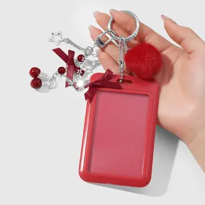 1 piece INS creative, refined, fashionable, versatile accessory with a premium feel; multicolor cherry pom-pom ribbon, bow, rhinestones, heart, acrylic star; slide card holder/card case; DIY keychain accessory; bag charm; suitable for office workers, stud