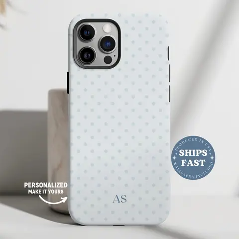 Customizable Blue Polka Dot Retro Christmas Movie Shock-Resistant TPU & Polycarbonate Cellphone Case, Personalized Casing with Printing for iPhone 12-18 Pro Max,X,XS & Samsung Galaxy S21,S25 Plus Ultra, Holiday Gift for Film Lovers