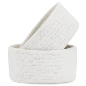 [2 Pack] Small Baskets, Natural Cotton Rope Woven Baskets for Organizing, Tiny Oval Easter Baskets, Small Basket, Cat Dog Toy Baskets, Organization Bin