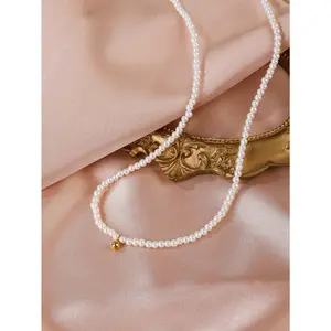 Women's Elegant French-Style Dainty Pearl Choker - Beaded Clavicular Necklace with Gold Ball, High-End Light Luxury Costume Jewelry, Beaded Necklaces, Clavicular Necklaces