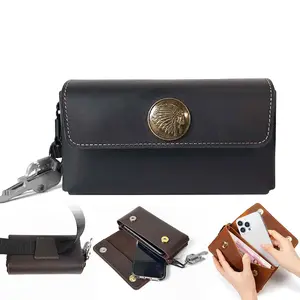 Tactical Outdoor Belt Waist Bag Men's Genuine Leather Waist Bag Phone Pocket Outdoor Gear Black Durable Storage Bag Men Fanny Pack Leather Cell Phone Holster Belt Clip Phone Case Leather Belt Bag Travel Essentials Pouch Bags