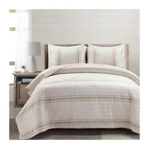 Farmhouse Stripe Rev Cotton Quilt Set KG by Lush Decor