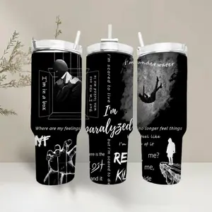 NF Lyrics Dark Aesthetic Tumbler, Emotional Rap Quote Skinny Cup, Depression Theme Art Tumbler Gift – Tumbler 20oz/40oz Gifts, Gift For Fans