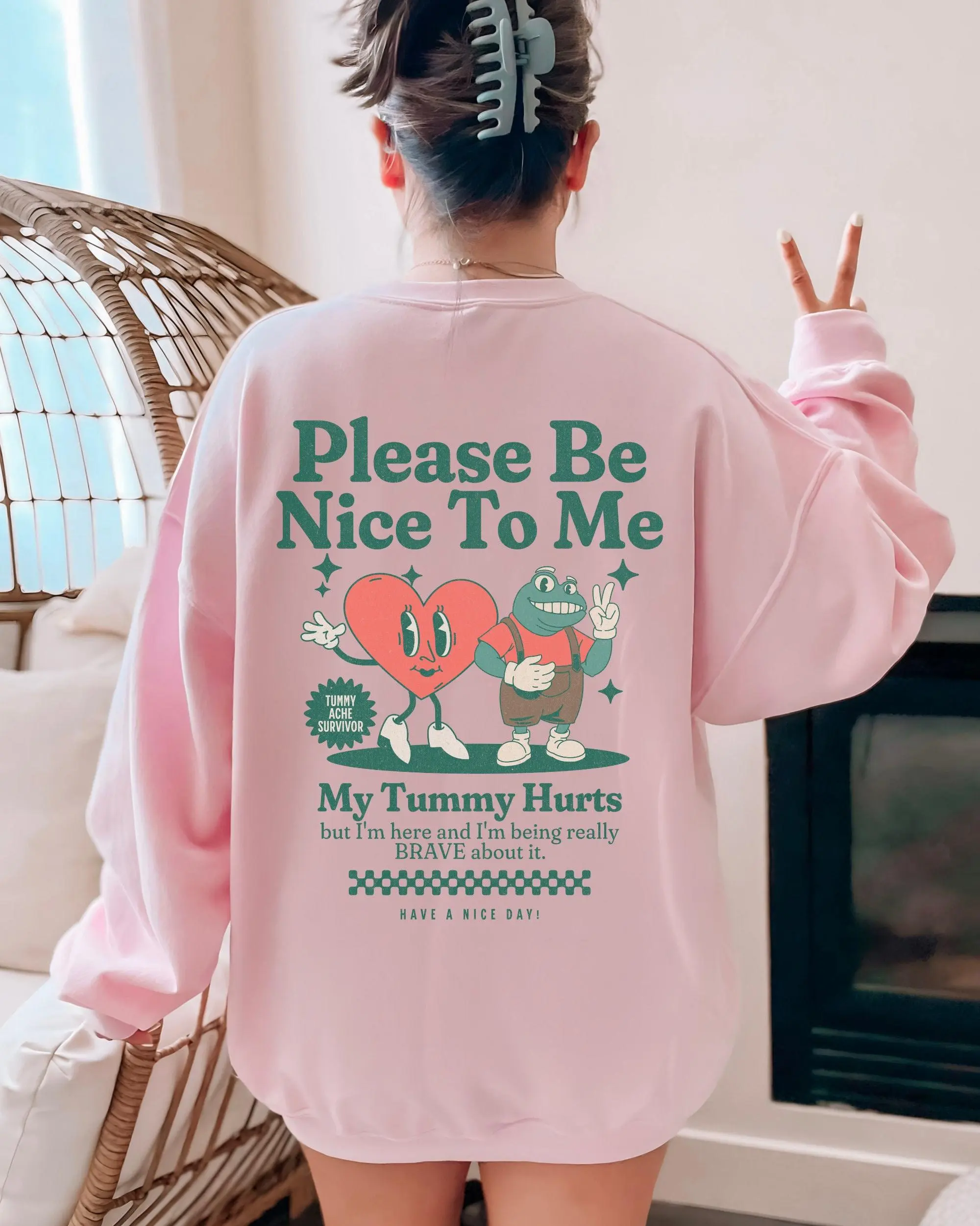 My Tummy Hurt Sweatshirt Women's Crewneck Tummy Hurt But Brave Frog Tummy Ache Survivor Pullover Comfort Colors Hoodie - Womenswear