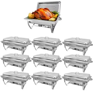 10 Pack 8QT Full Size Chafing Dish Buffet Set , Stainless Steel Food Warmer Kit with Lids, Food Pans, Water Pan and Fuel Holders for Restaurant Catering Parties Weddings