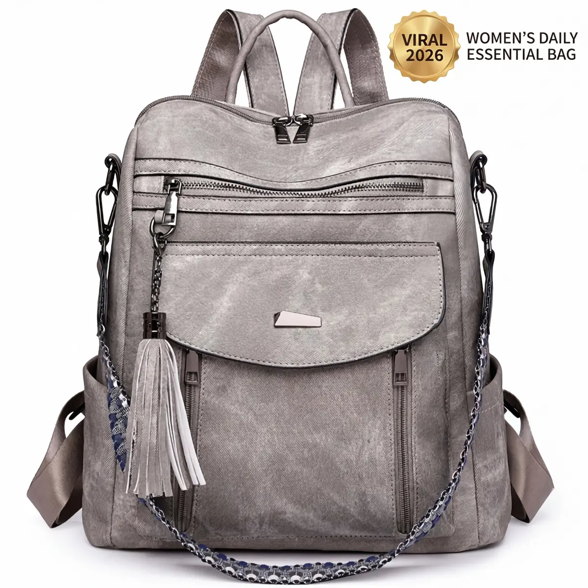 Women's Fashion Backpack Purse, Genuine Leather Anti-Theft Travel Bag with Tassel, Large Capacity & Waterproof for Daily Commute, Airport Backpack, College Travel Backpack