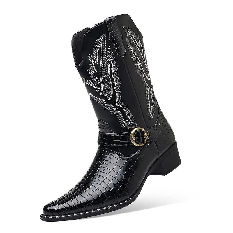 American Western Cowboy Thick-Soled Boots – Stylish Long Boots for Commuting, Versatile, Waterproof, Non-Slip, Wear-Resistant