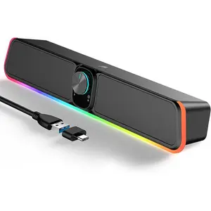 Computer Speakers Wired USB HiFi Stereo Portable Gaming Sound Bar with RGB & Volume Knob for Desktop PC Laptop Tablets Air Pro