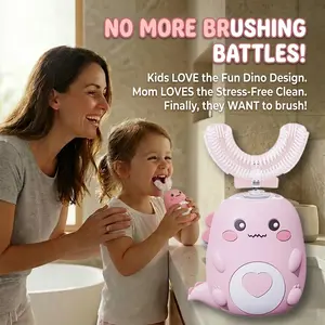 Kids U Shaped Electric Toothbrush with 3 Brush Heads, 360° Sonic Automatic Toothbrush with 3 Cleaning Modes, IPX7 Waterproof Cartoon Dinosaur Design Cleansing