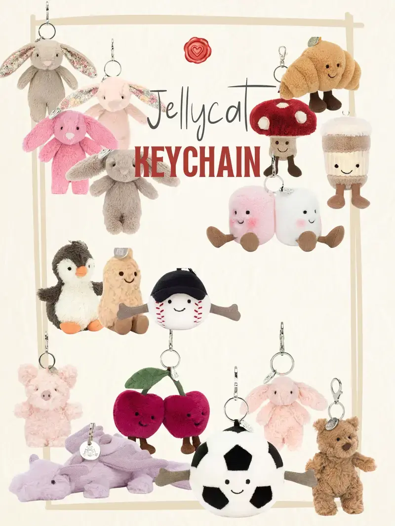 Cute Jellycat Plush Keychain – Soft Stuffed Animal Keyring, Kawaii Bag Charm Accessory for Women, Girls, Kids and Plush Collectors