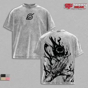 Naruto Rock Lee Eight Gates Double Sided Oversized Washed T-Shirt, Anime Manga Heavyweight Cotton Streetwear Gift
