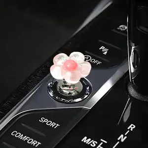 Car one-Touch Start Button,Engine Start/Stop Resin Flower Starter Cover,Pink Car Accessories,Car Decor for Women(Pink