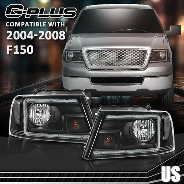 G-PLUS LED DRL Headlights Assembly - Amber Reflectors, Plug-and-Play Pair Set, Black Housing for 2004-2008 Ford F150 & Lincoln Mark LT, Car Lighting, Car Exterior Upgrade