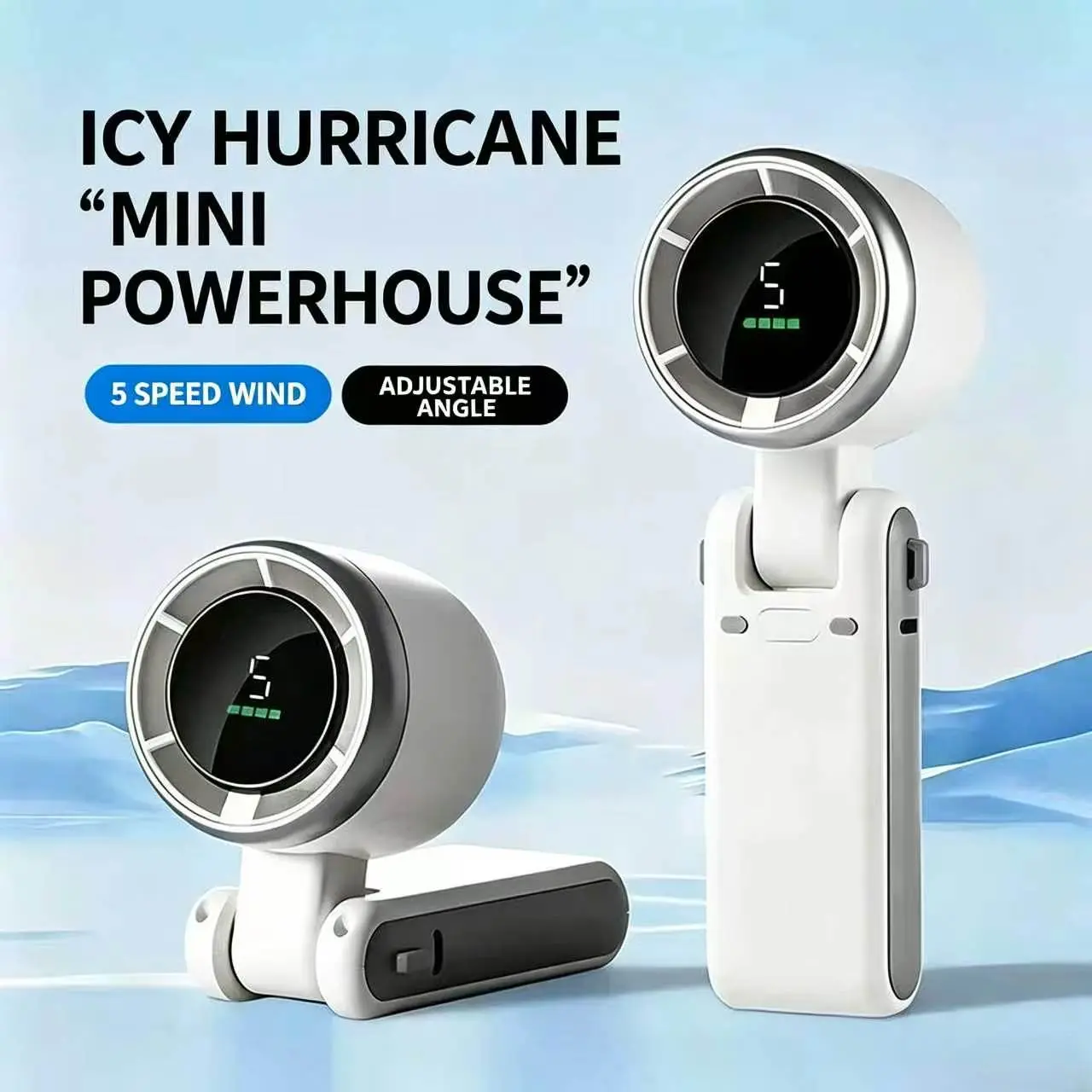 【ZenDecor】3-in-1 Collapsible Portable AC Fan - Handheld Turbo with 5 Gear Speeds, 10-Hour Long-Lasting Batteries, HD Display, USB-C Charging, Adjustable LED Cooling for Beach, Travel, Stay Cool, Beat the Heat, AC Car Portable Fans, Usb Port