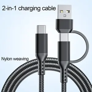 Multi-functional 2-in-1 fast charging data cable, Usb c cables, 2M long, made with nylon braided cable body and metal casing design, compatible with USB-C, Type-C-C, iPhone/Samsung/Galaxy/tablets/laptops, allowing fast charging for multiple devices