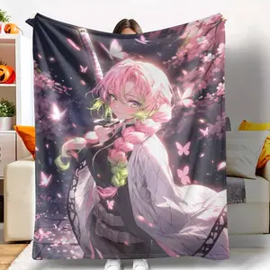 Anime Misturi Flanel Blanket Butterfly and Cherry Blossom Print Ultra Soft Cozy Warm Lightweight Perfect for Sofa Couch Bed Home Decor Gifts for Fans Friends Family Holidays Travel Camping