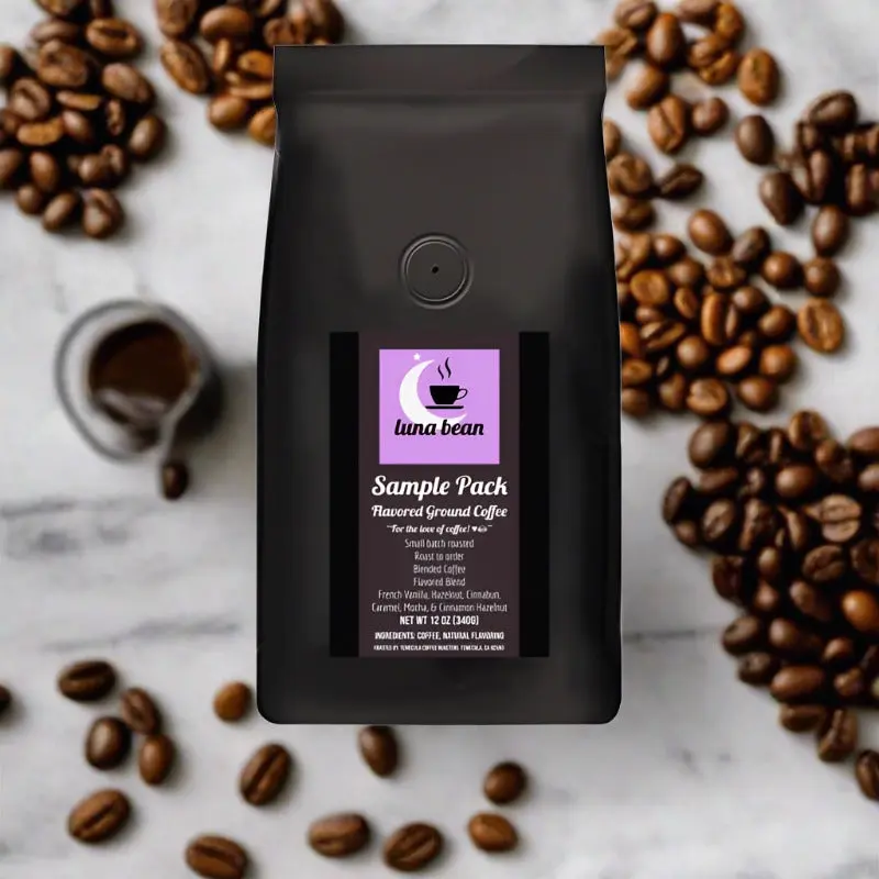 Luna Bean Flavored Coffee Sample Pack - 12 oz Bag of Ground Coffee with Natural Flavor