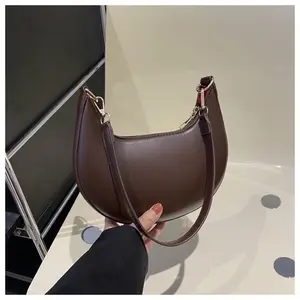 Leather Shoulder Purse for Women Crescent Shape Handbag with Zipper Top Handle Classic Look Versatile Everyday Use