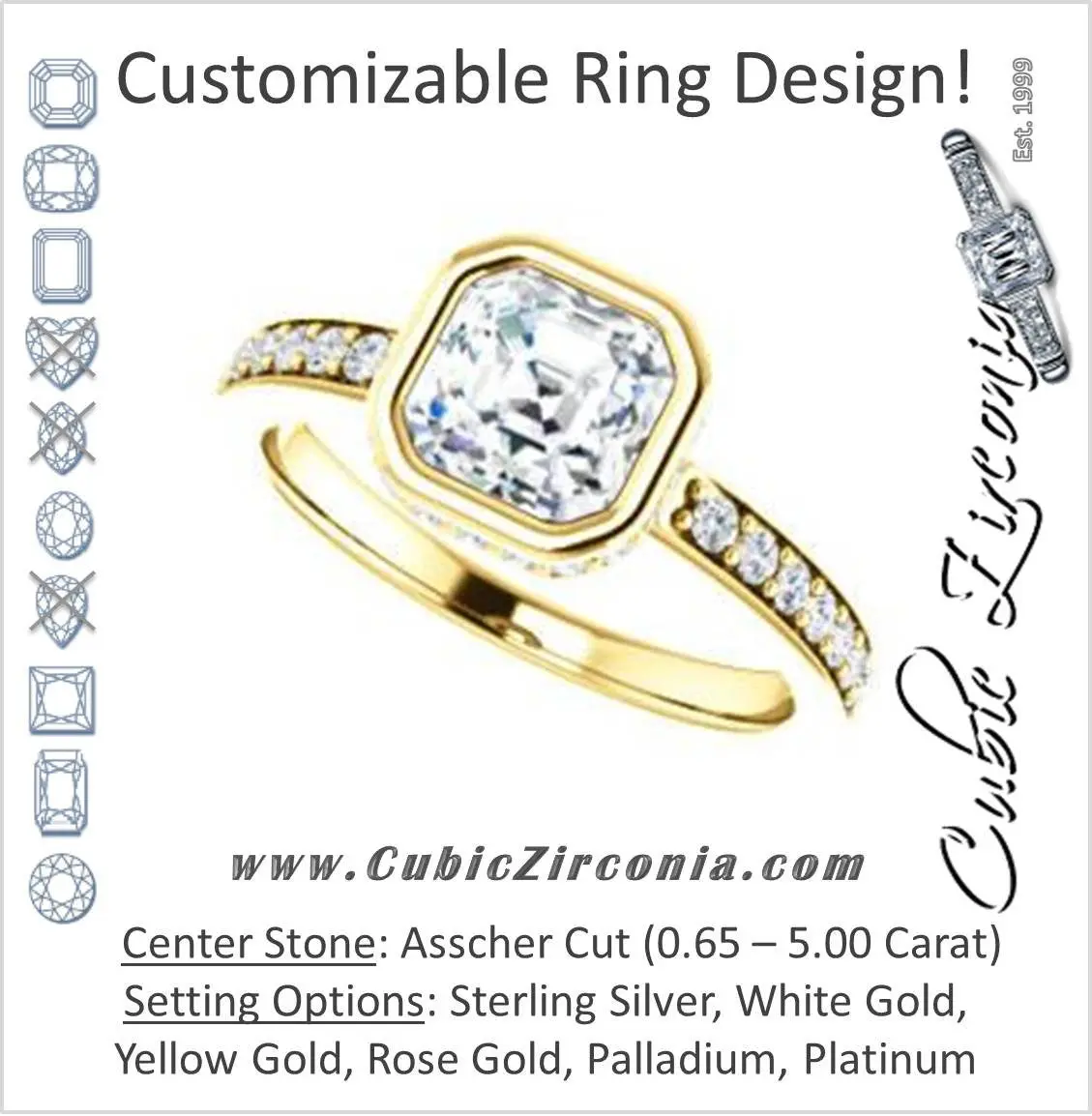 Cubic Zirconia Engagement Ring- The Monaco (Customizable Vintage Asscher Cut Design with Crown-inspired Under-halo Trellis and Pavé Band)