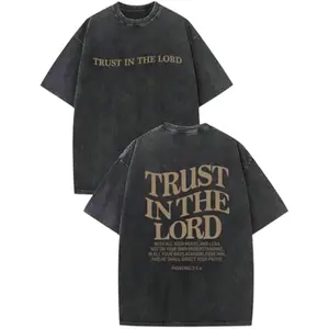 Trendy Christian Kids Jesus T-Shirt Trust in The Lord Bible Verse Religious Graphic Tee Acid Washed Soft Casual Faith-Based Daily Wear Sunday School Style