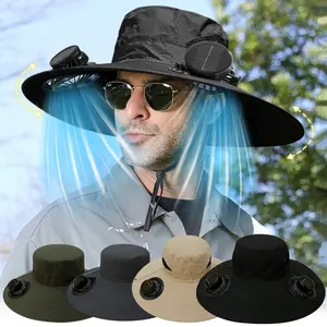 New  Wide Brim Solar Fan Hat,Unisex Outdoor Cooling Fishing Hat for Men & Women, Solar Powered Fan Sun Hat, Fishing Hiking & Camping Gear, Perfect Father's Day Gift
