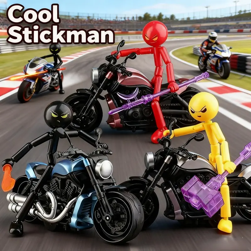 Cool Motorcycle Team Action Figures, Multi-Jointed Poseable Doll Model, Vehicle & Figure Set DIY Assembly Kit, Collectible Action Figure, Perfect for Decoration, Gift, Party