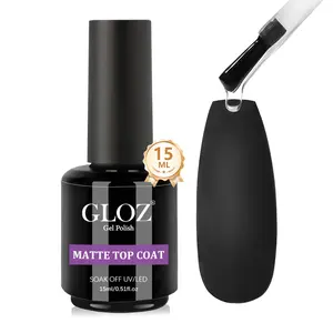 GLOZ 15ML Matte Gel Top Coat No Wipe UV LED Cure Soak Off Gel Nail Polish Long Lasting Durable for Professional Salon & DIY Nails Nail Art