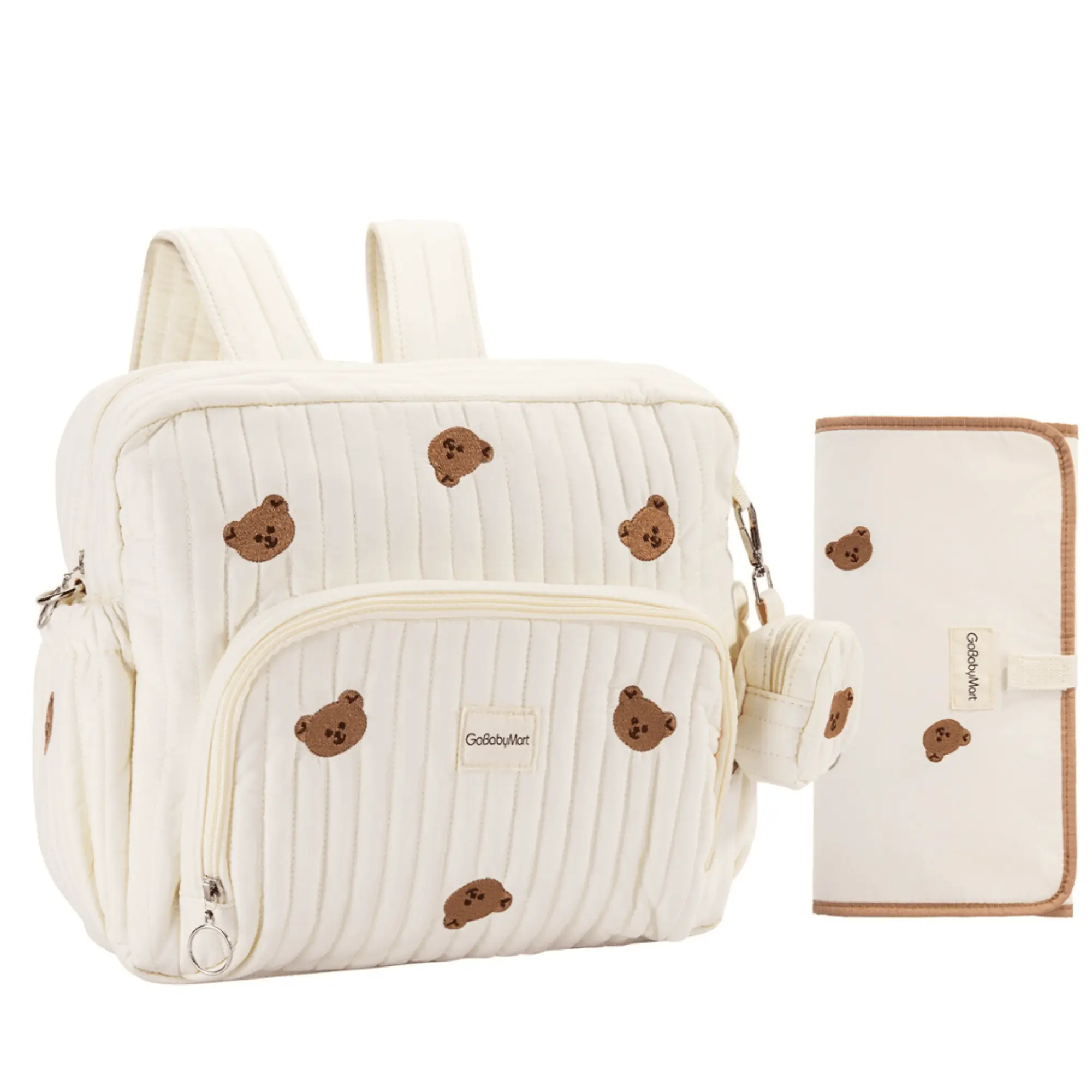 GoBabyMart Diaper Bag Backpack 3-in-1 Convertible Tote & Stroller Attachment Insulated Pockets Changing Pad & Pacifier Case Included Bear Prints Travel Friendly