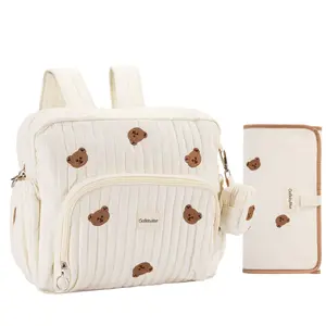 GoBabyMart Diaper Bag Backpack 3-in-1 Convertible Tote & Stroller Attachment Insulated Pockets Changing Pad & Pacifier Case Included Bear Prints Travel Friendly