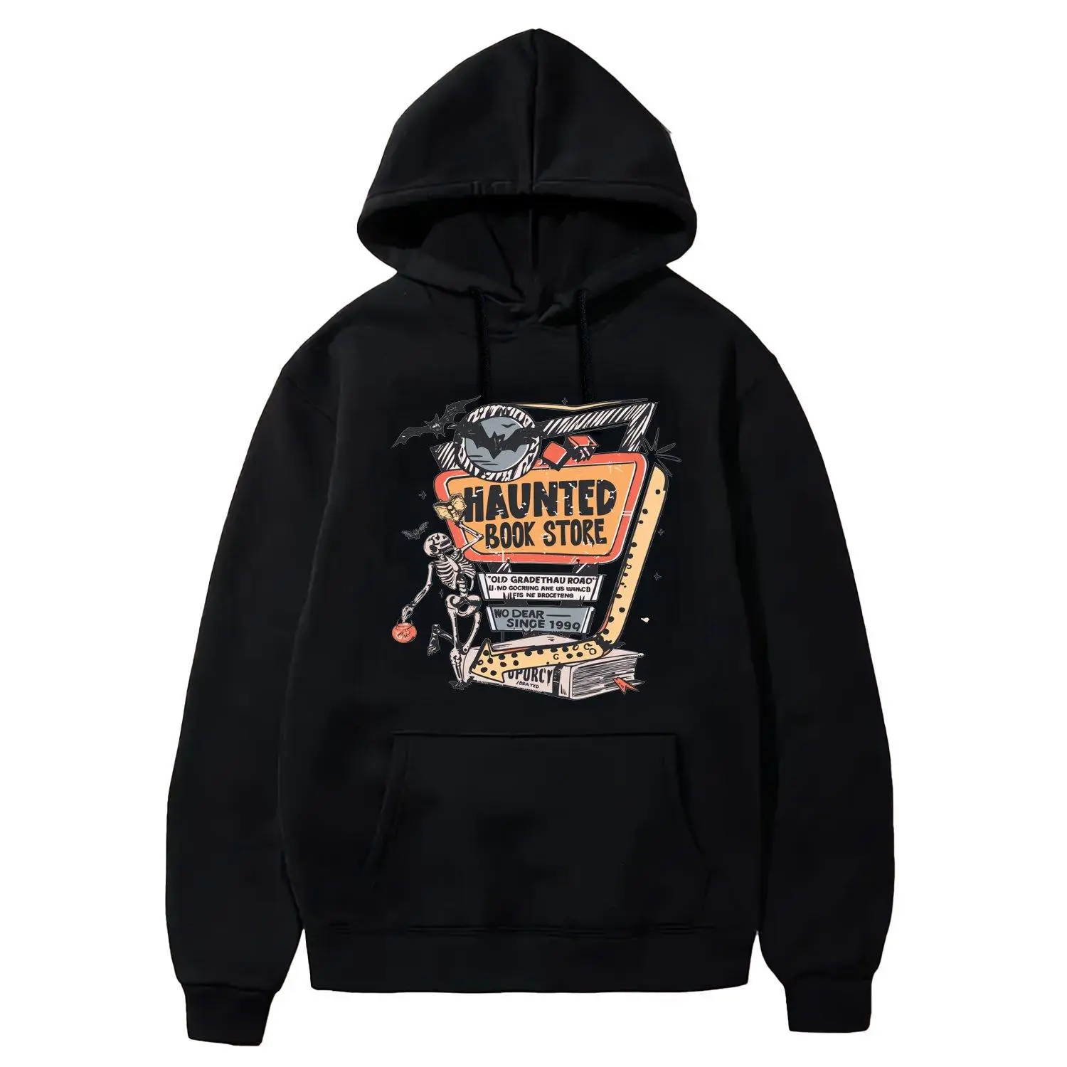 Men's Hoodies 90s Haunted Book store Graphic Crewneck Bookish Halloween Vintage Style Pullover Casual Outerwear Sweatshirt Alternative Design