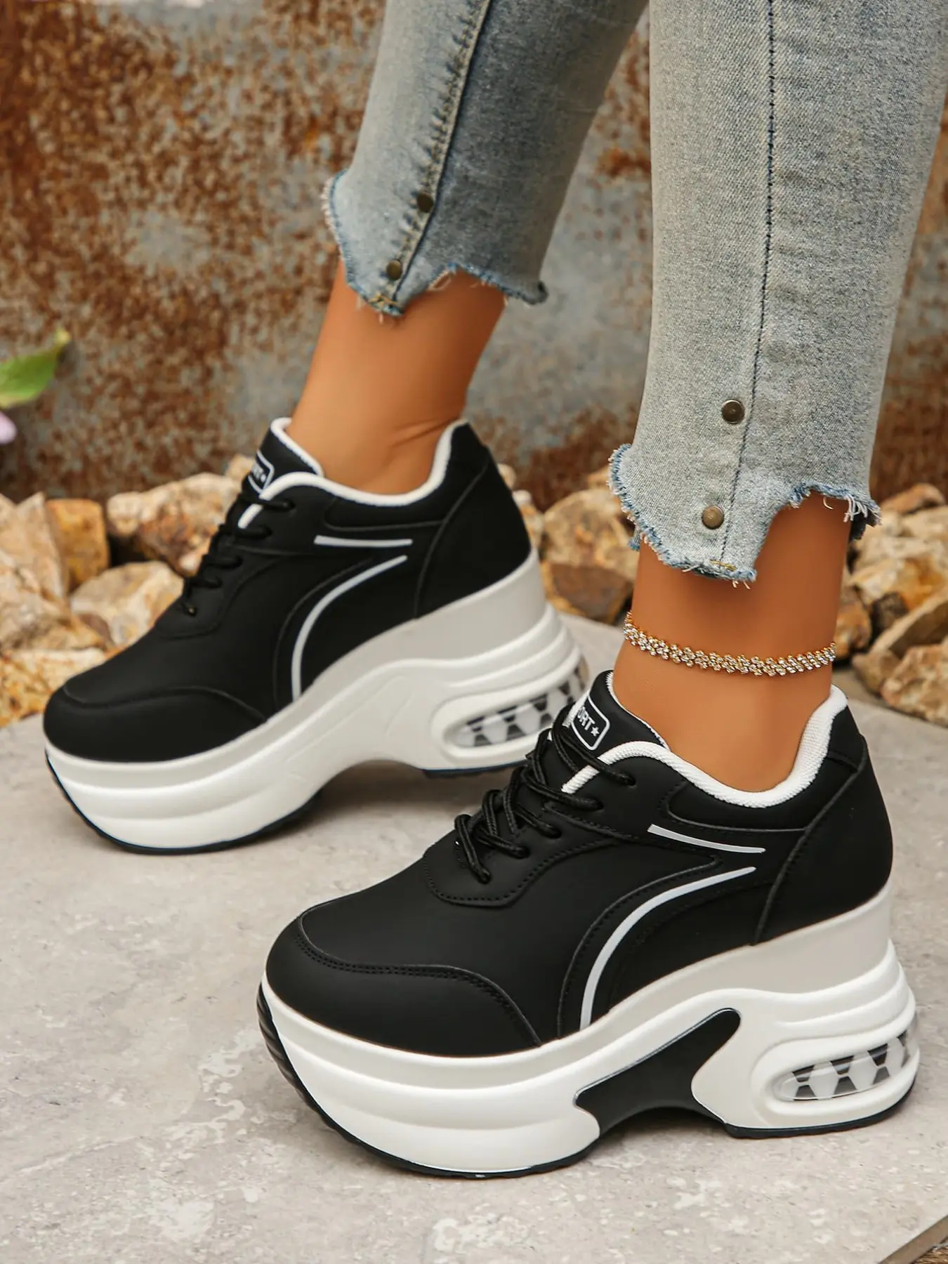 Women's Fashion Wedge Platform Hidden Heel Casual Trainers Sneakers Walking Shoes, Trendy Color Block & Air Cushion Design, Suitable for Daily & Commute Wear All Year Round, Ideal Gift for Friends, Must-Have for Petite Women