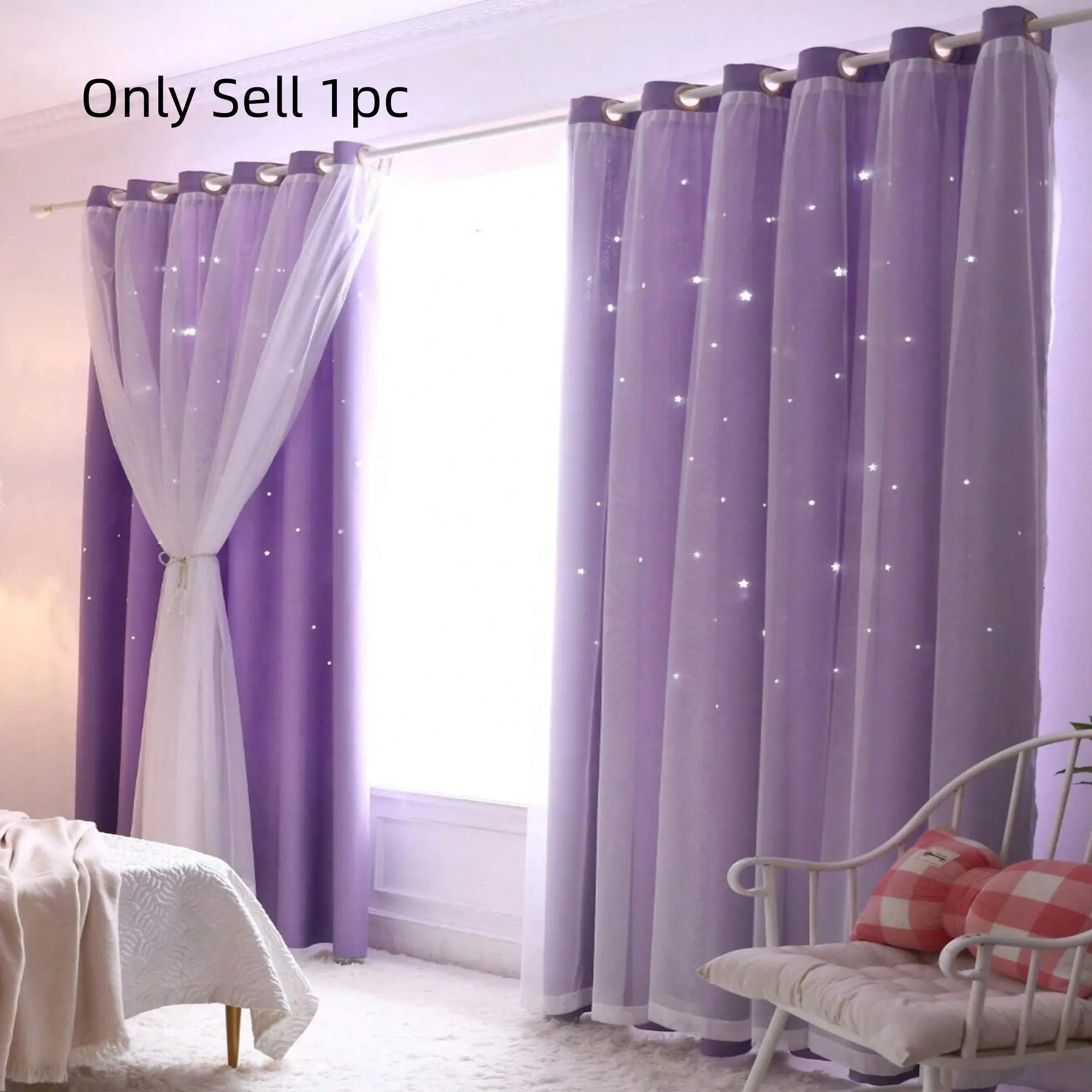 Star Pattern Curtain, 1 Count Modern Simple Blackout Polyester Privacy Curtain, Blackout Window Cover, Window Drapes for Home Living Room Bedroom Decor, Home Decor, Home Decoration Curtain, Privacy Grommet Curtains