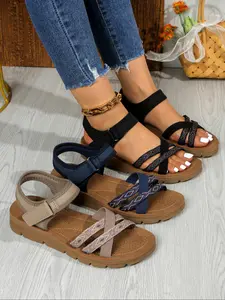 Lightweight Comfortable Casual Sandals, Open Toe Wedge Shoes, Women, Medium Width, Plain Pattern, Less Than Ankle Height, Textile Upper, PU Sole