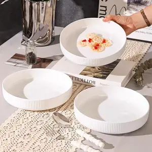 4pcs Round Ceramic Pasta Salad Bowls, Microwave Dishwasher Safe, Durable Design for Everyday Use, Perfect for Serving Meals