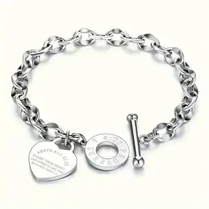 1 piece stainless steel bracelet, with heart-shaped pendant, double heart-shaped OT clasp couple's bracelet, unisex