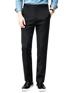 Men's Elastic Dress Pants, High Stretch Wrinkle-Resistant Fabric, Mid Waist Button Fly, Slim Fit, Business & Casual, All Seasons