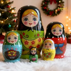 1 Set Russian Nesting Dolls, Green girl Matryoshka Dolls, Wooden Educational Toys for Kids, Crafts & Collectible Souvenirs, Ideal Gifts for Christmas Halloween Easter Thanksgiving Valentine's Day Ramadan New Year Birthday Party Wedding.