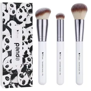 Makeup Brushes 3Pcs Foundation Contour Brush& Concealer Brush& Blusher Brush Face Kabuki Blush Bronzer Travel Buffing Stippling Contour Liquid Blending Makeup brush set White