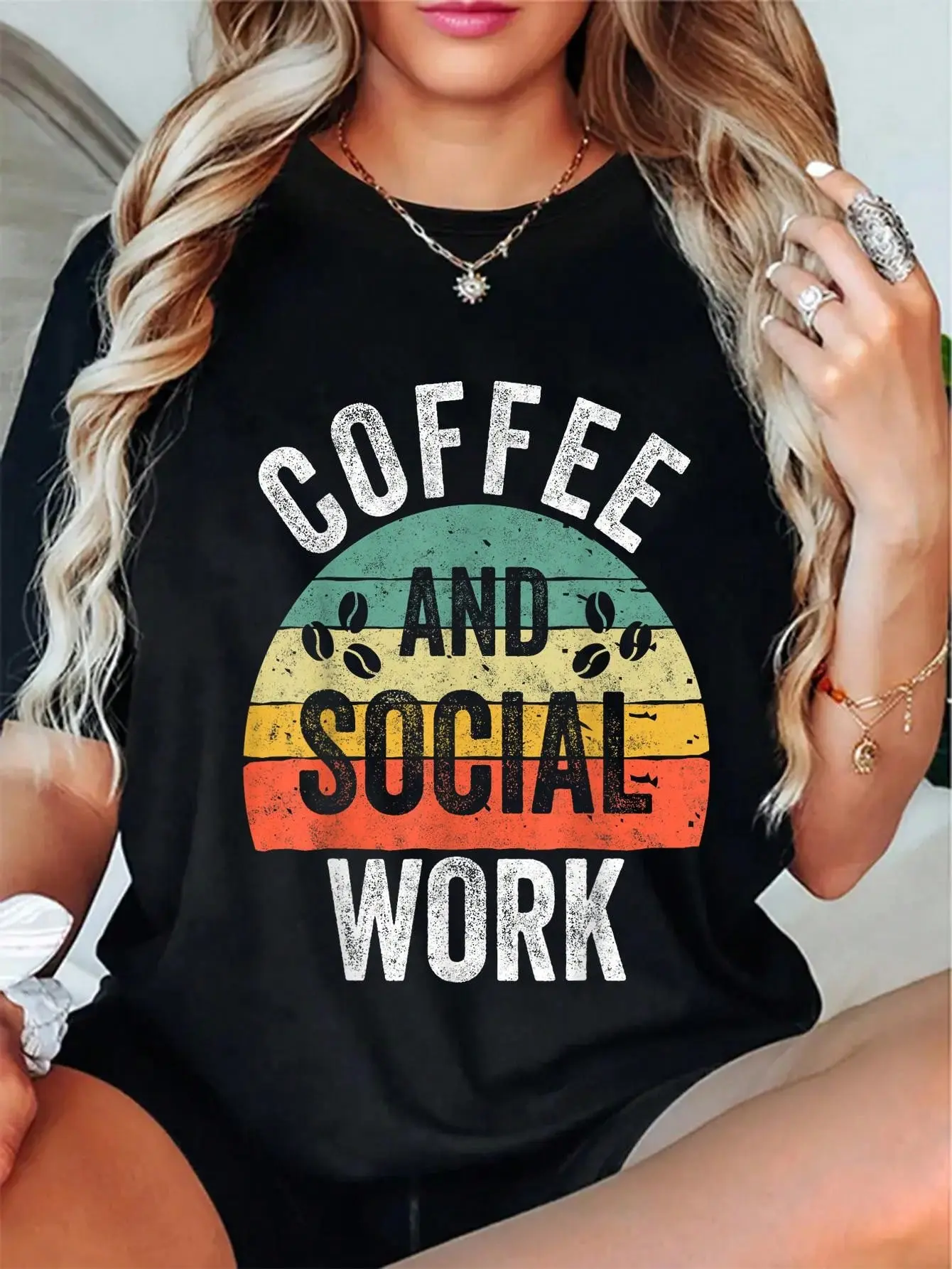 100% Cotton Funny Social Worker Shirt Coffee And Social Work T-Shirt Casual Short Sleeve Shirt