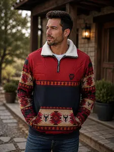 Men's Legend or Lies Aztec 1/4-Zip Sherpa Collar Soft Polyester Fleece Sweatshirt, Casual Menswear Tops