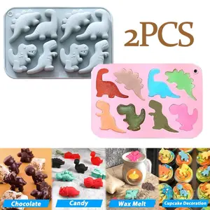 2 Pack Cute Dinosaur Silicone Molds 3D Dinosaur Themed Baking Mould Tray DIY Baking Tool for Chocolate Cake Dessert Candy Mousse Pastry Handmade Soap Cupcake Topper party  supplies gift