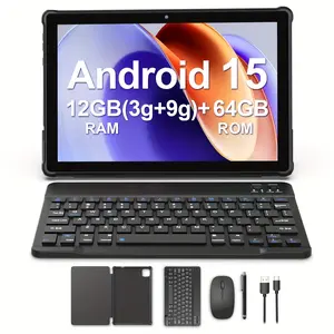 Android 15 Tablet PC with Keyboard Case Accessories, 12gb (3+9) RAM & 64GB ROM, 10-Inch IPS Display, Durable 6000mah Battery, Android Tablets