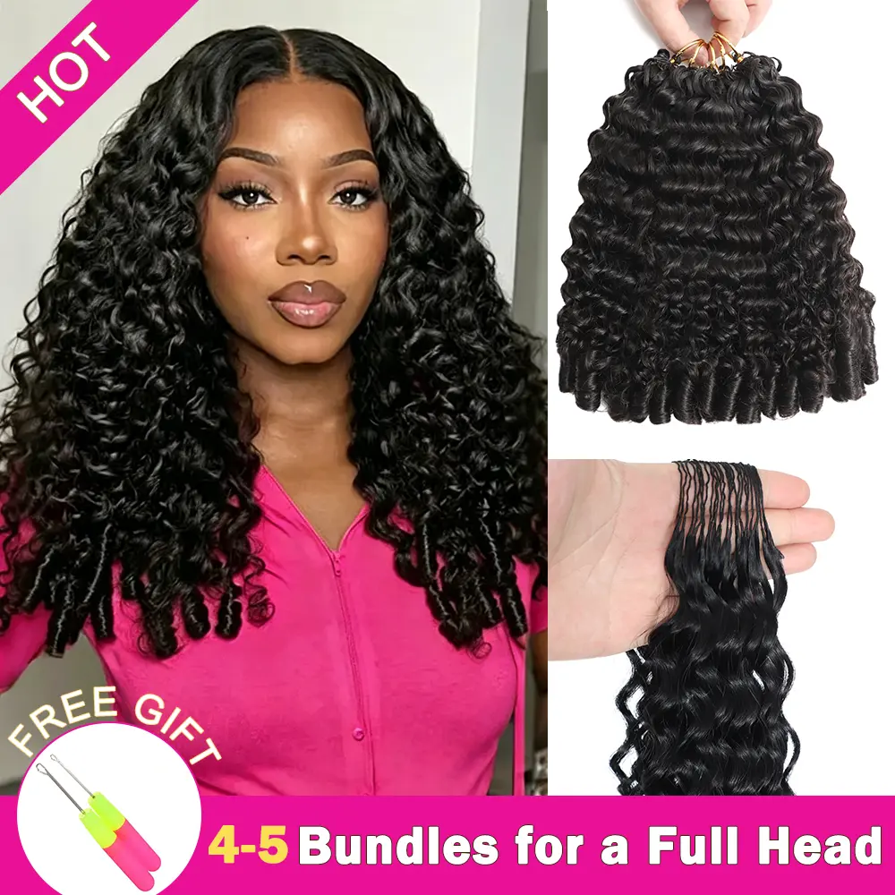 Asakiss Burmese Curly Water Wave Feather Crochet Human Hair for Miracle Knots Boho Braids Knotless Pre-Separated, 50g/Pack 40 Strands/Pack Time-Saving Crochet Hair Extensions 4-5 Packs for Full Head Lightweight Protective Styles For Summer Vacation Hair