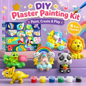 Paint Your Own Plaster Figurines – DIY Craft Kit with 7-8 Figures, 6 Paint Colors & 2 Brushes – Arts and Crafts for Kids Ages 3-8 – Birthday Party Gift for Boys & Girls Art Supplies