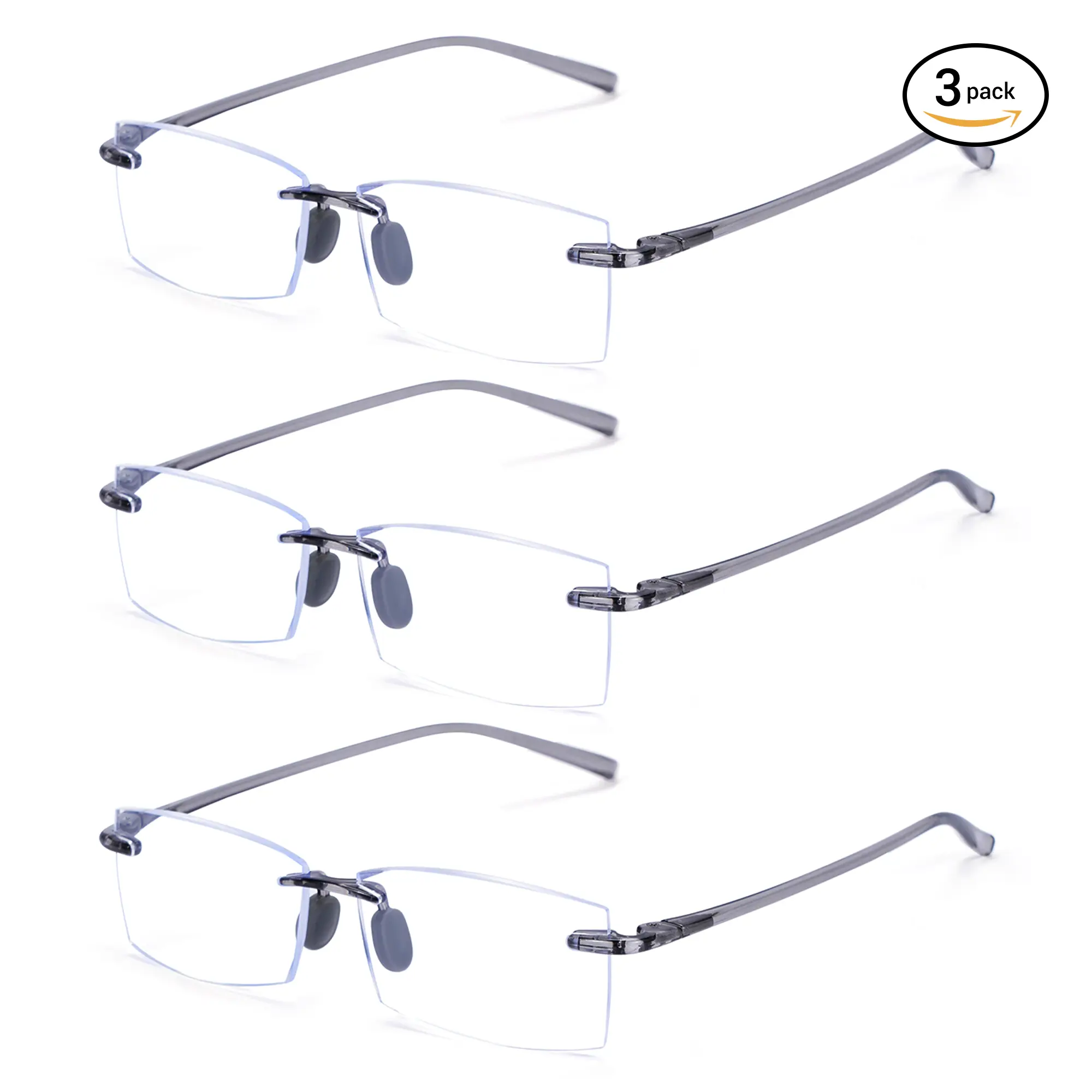 3-Pack Rimless Reading Glasses for Men & Women - Comfortable Frame-Free Readers, Lightweight TR90, Blue Light Blocking Eyewear